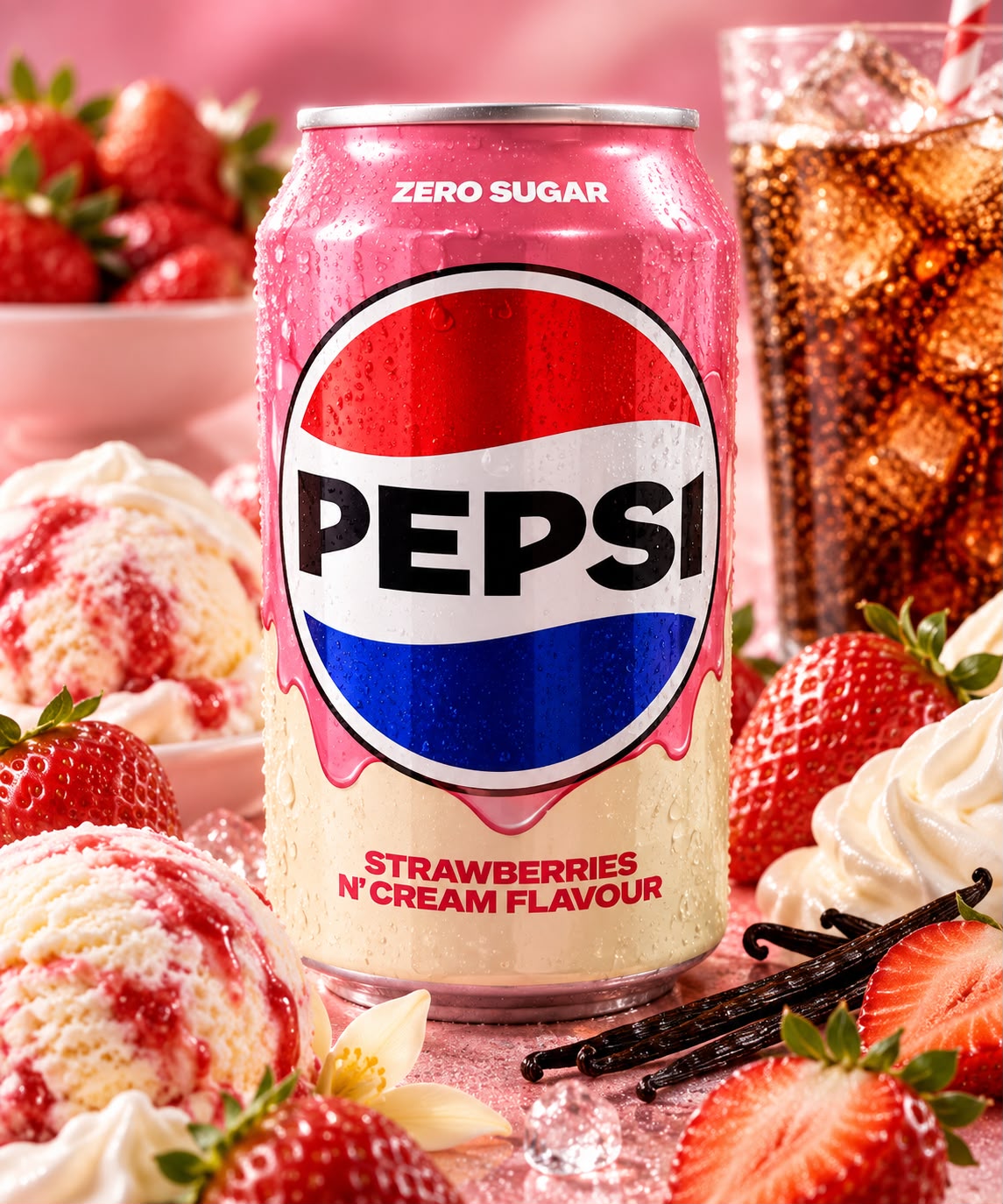 Pepsi Strawberries Cream Flavour Zero Sugar, 330 ml