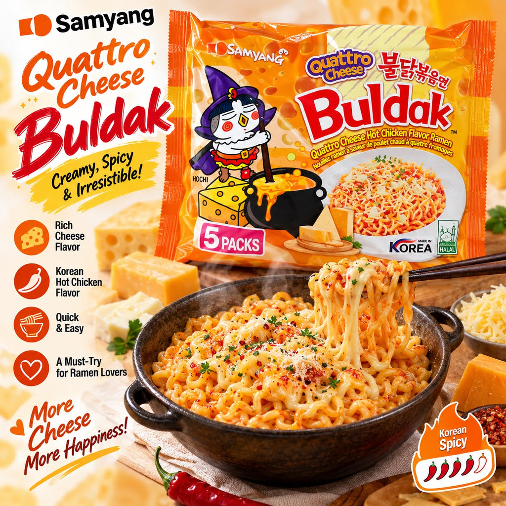 Samyang Buldak Quattro Cheese Hot Chicken Ramen – Box 5 × 145 g