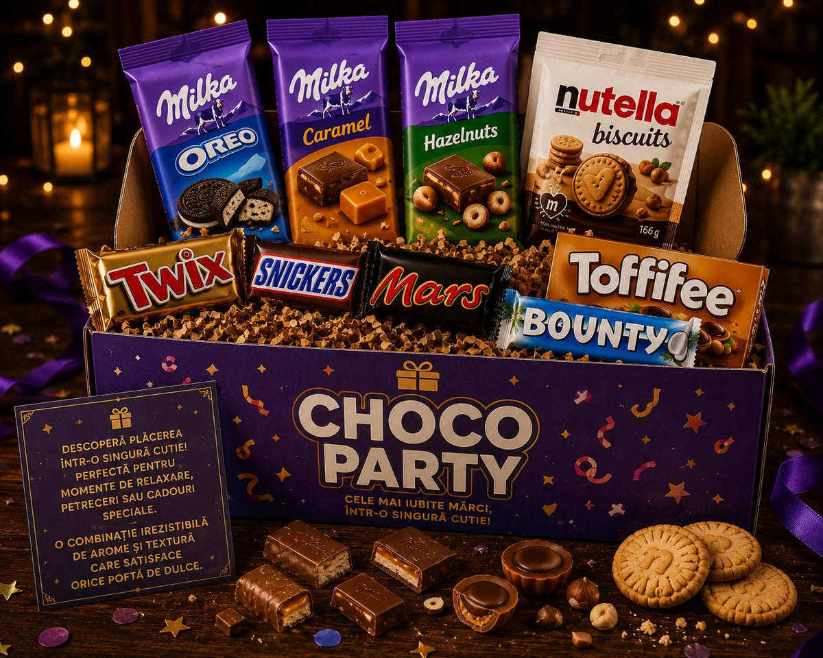 Choco Party (Milka Oreo, Milka Caramel, Milka Hazelnuts, Twix, Snickers, Mars, Bounty, Nutella Biscuits (166 g) și Toffifee )